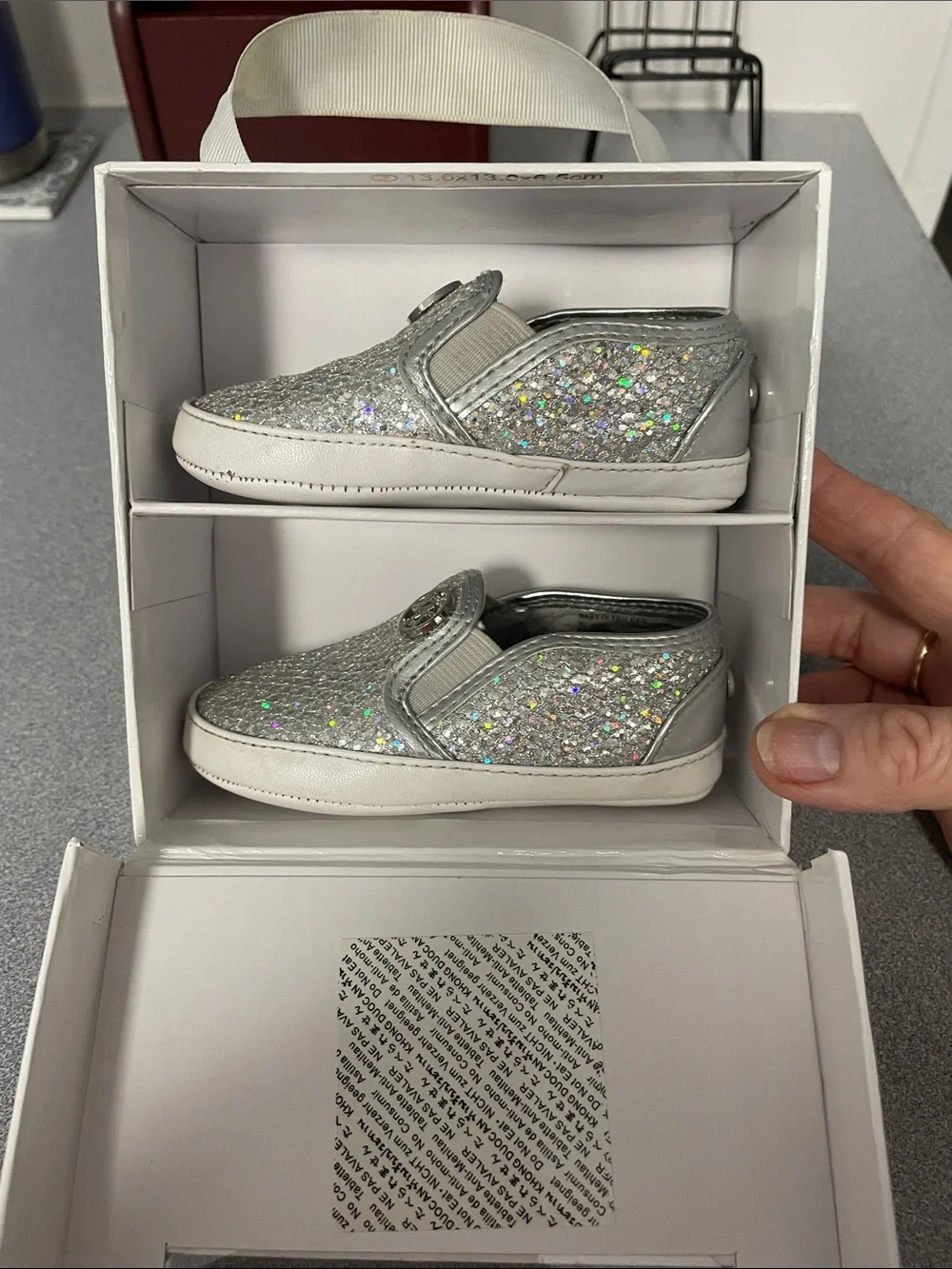 MICHAEL Michael Kors Girls Silver Glitter Slip-On Sneakers